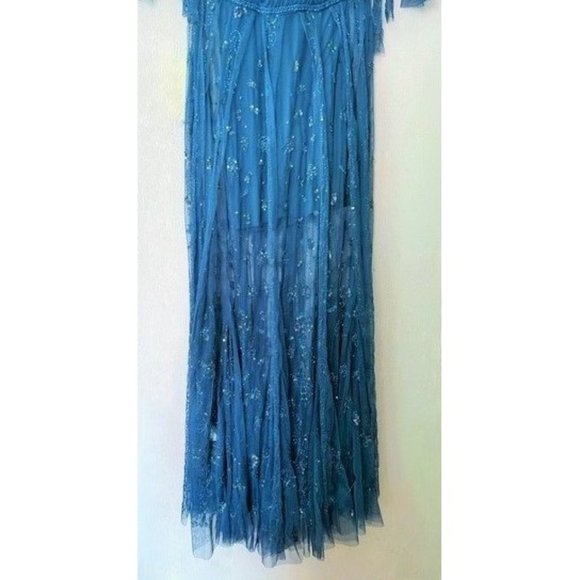 HOST PICK ❤️ FREE PEOPLE SASCHA TEAL BLUE SEQUIN TULLE MAXI DRESS 0 NWT FAIRY - Picture 10 of 13